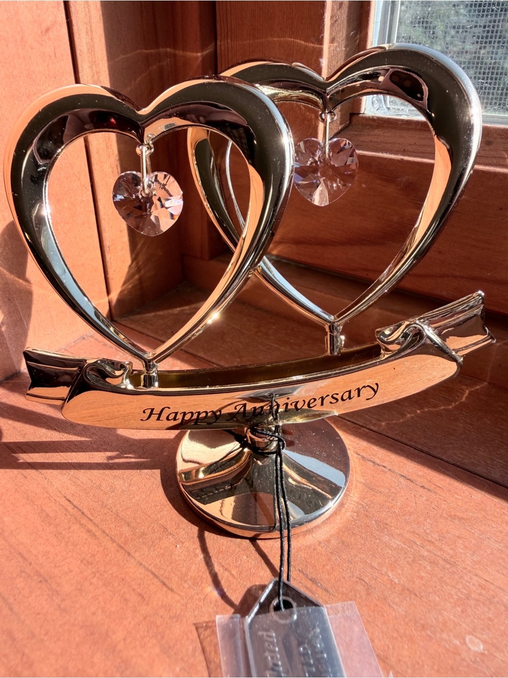 Matashi 24KT gold-plated Happy Anniversary Double Heart Crystal